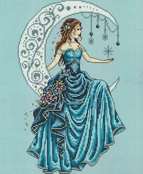 Cross Stitch Pattern Princess in Blue Dress Rising from Sea