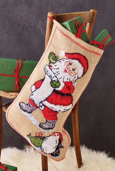 Santa Claus and Penguin Stocking