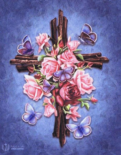 Butterfly Rose Cross - cross stitch pattern by Heaven and Earth Designs