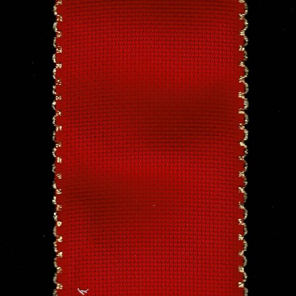 Red 15 count Aida band with gold zigzag edges 7.5 cms wide