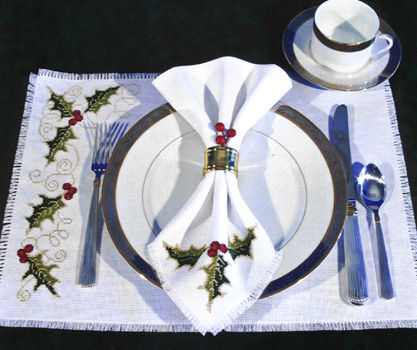 Holly Table Settings - cross stitch pattern by Stoney Creek (variant C057)